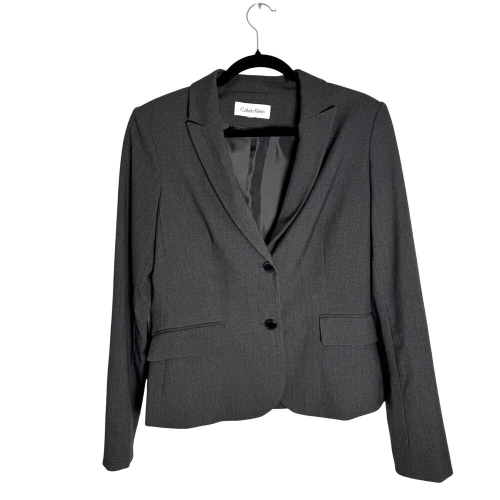 Calvin Klein Blazer Womens Medium Minimalist Classic Neutral Designer Two Button